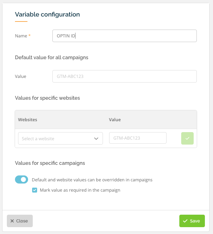 Create variable OPT-IN ID